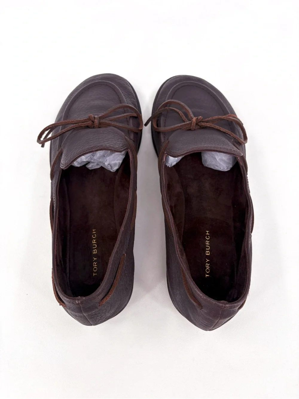 TORY BURCH The Boaty Brown Leather Boat Shoes 6.5